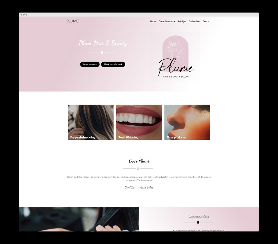 Bezoek de website van Plume Hair & Beauty Home - Een realisatie van Nick Suy Webdesign