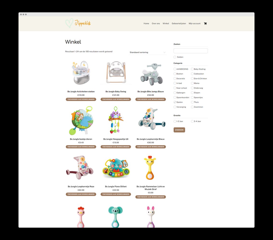 JippeKids - Webshop - Een realisatie uit het portfolio van Nick Suy Webdesign